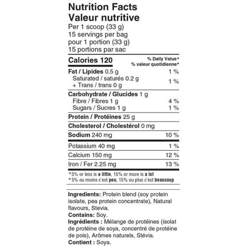 Tableau nutritionnel de la Poudre Protéinée Ultra Recovery Vanille Naak