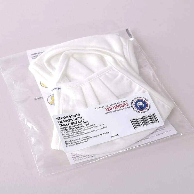 2 Masques Tissu UNS1 jersey blanc - COVID19 - Filtration Catégorie 1