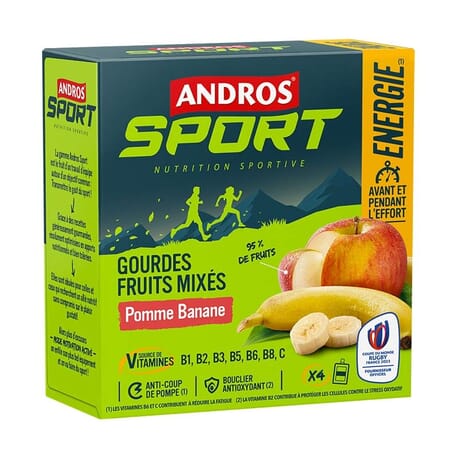 4 Gourdes de Fruits mixés vitaminées Pomme Banane Andros Sport 2