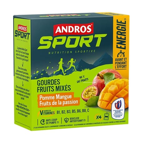 4 Gourdes de Fruits mixés vitaminées Pomme Mangue Andros Sport 2