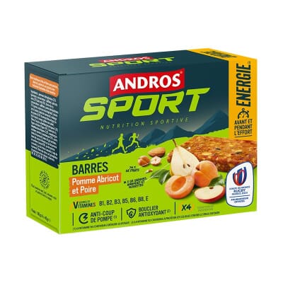 4 Barres énergétiques Pomme Abricot & Poire Andros Sport