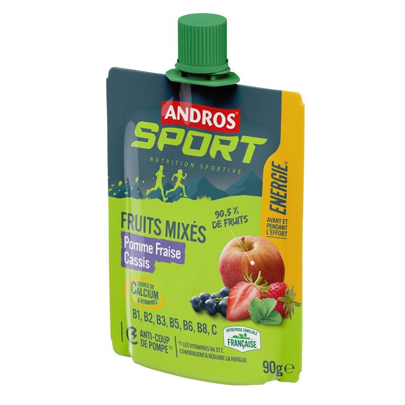 4 Gourdes de Fruits mixés vitaminées Pomme Fraise Cassis Andros Sport 2