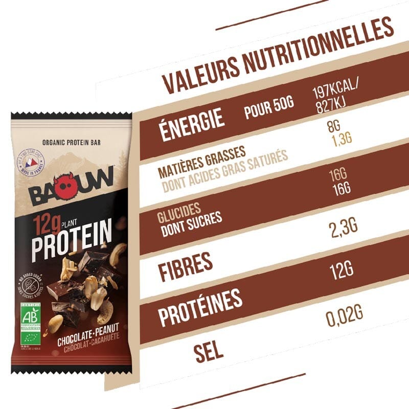 Barre protéinée Chocolat - Cacahuètes Bio - BAOUW 3