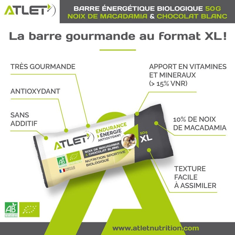 Barre énergétique Noix de macadamia et Chocolat blanc ATLET 2